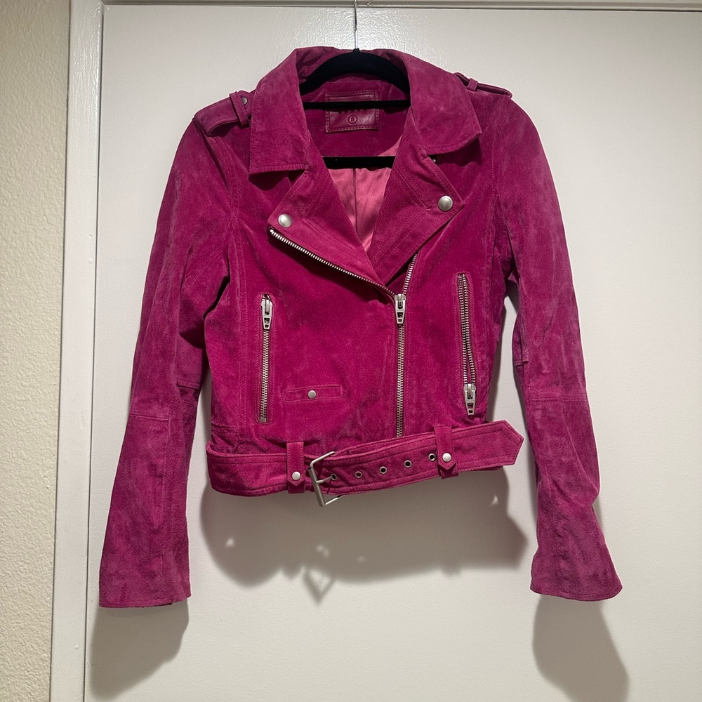 Blank NYC suede leather biker jacket. Magenta